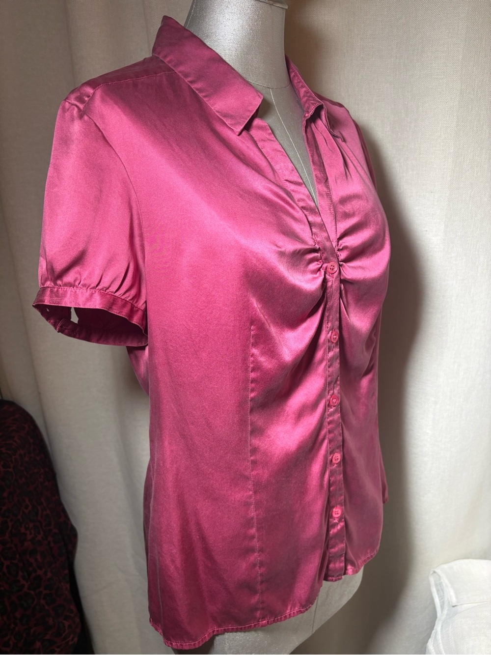 The Limited 2007 100% Silk Pink Blouse y2k Ruched Satin Office Siren size large - Picture 7 of 13